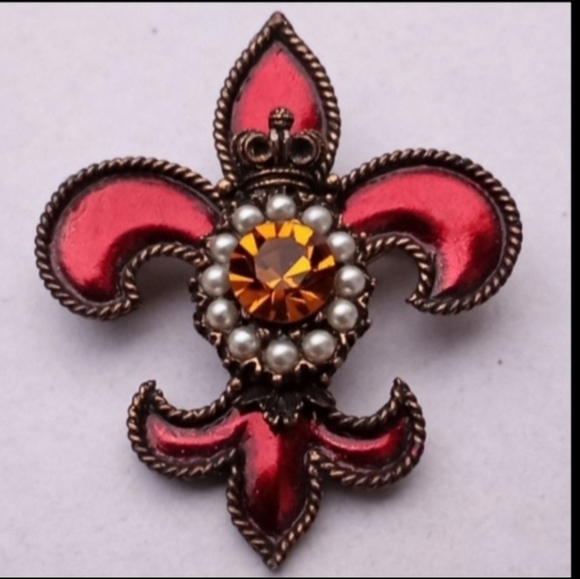 VINTAGE Weiss Jeweled Enameled Regal Fleur de Lis Brooch Pin - Picture 12 of 12